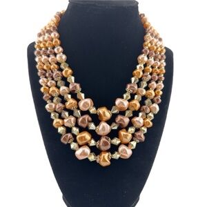 MCM 4 Strand Pearl Gold Tone Choker Necklace